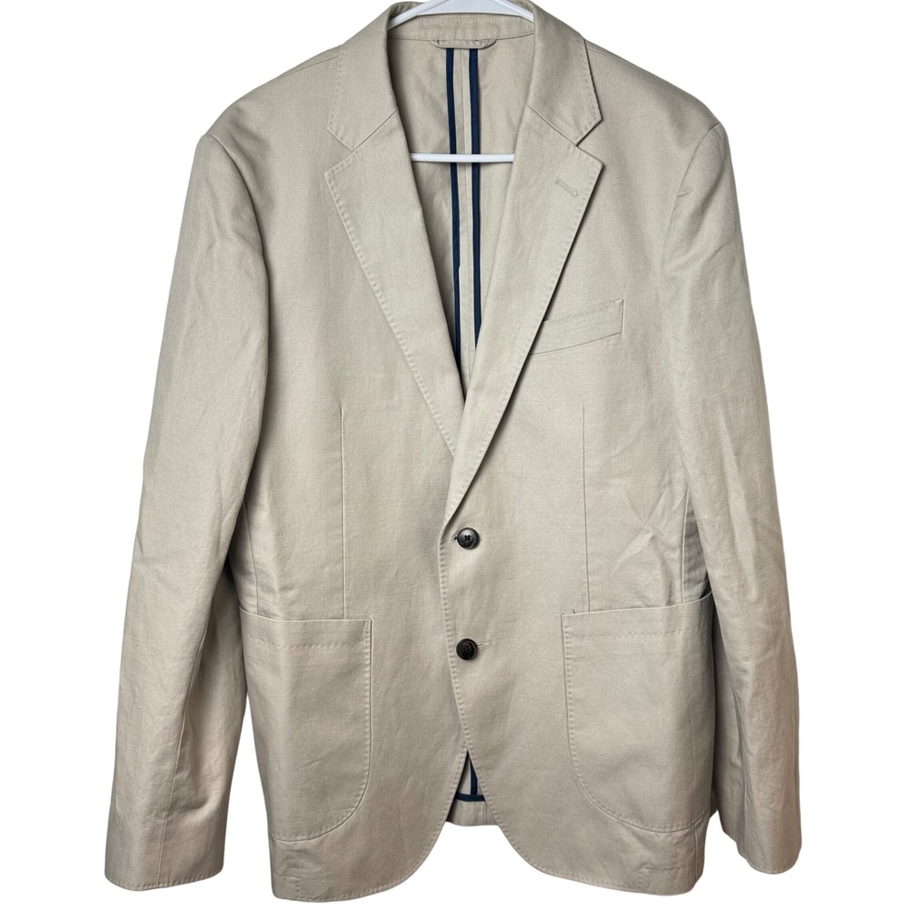 Rodd Gunn Blazer Mens L Tan Cotton Linen Sport Coat Sports Fit